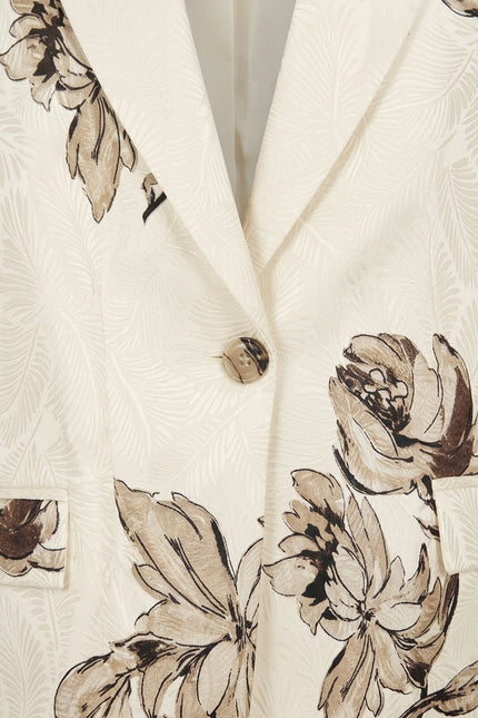 Floral Single Button Suit - White Beige - Detail