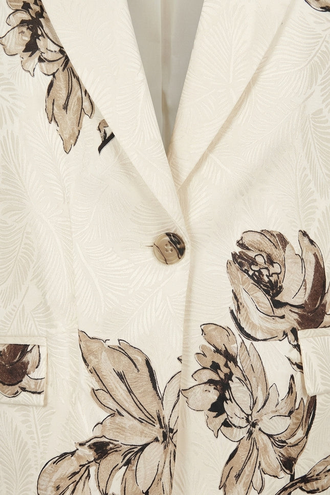 Floral Single Button Suit - White Beige - Detail