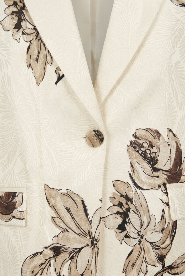 Floral Single Button Suit - White Beige - Detail
