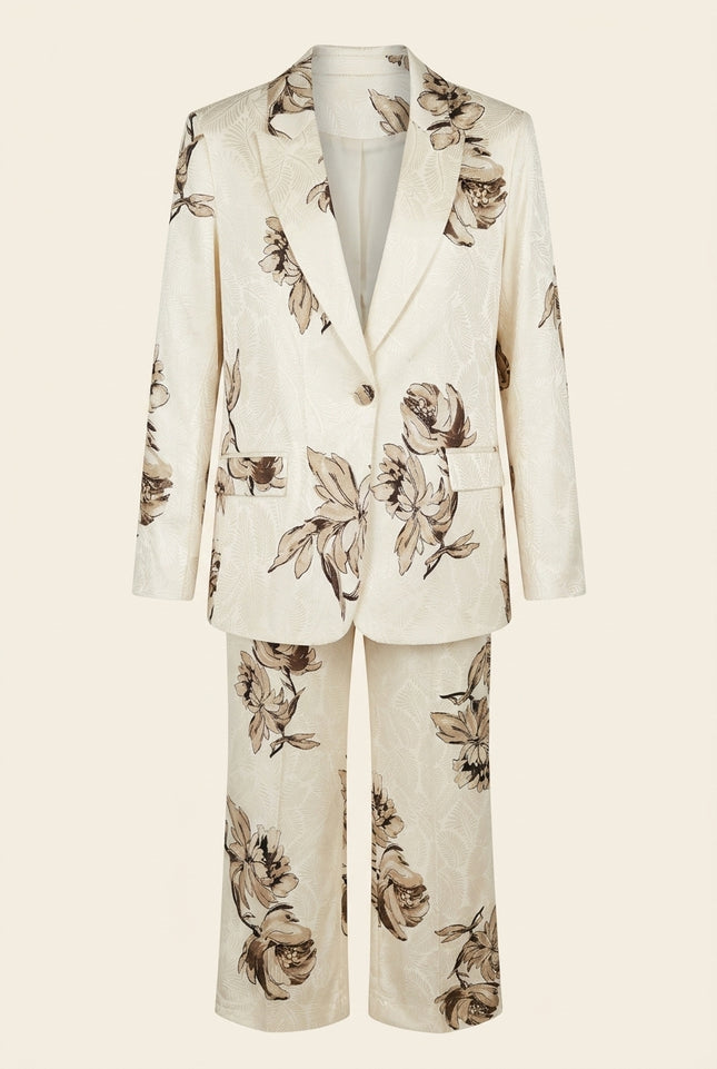 Floral Single Button Suit - White Beige - Front