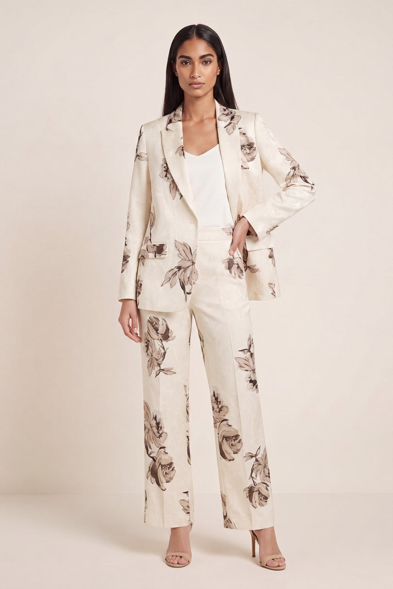 Floral Single-Breasted Suit - White Beige - front view