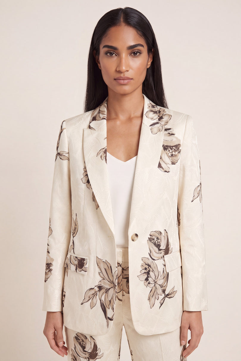 Floral Single-Breasted Suit - White Beige - macro view