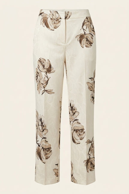 Floral Single Button Suit - White Beige - Pants