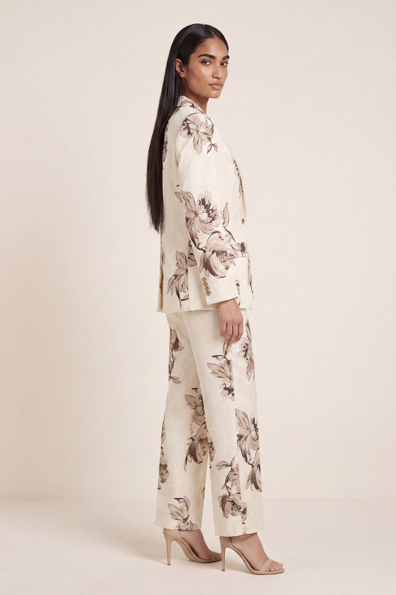 Floral Single-Breasted Suit - White Beige - side view