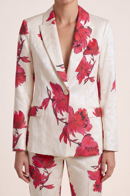 Floral Single Button Suit - White Pink - detail view