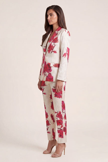 Floral Single Button Suit - White Pink - side view