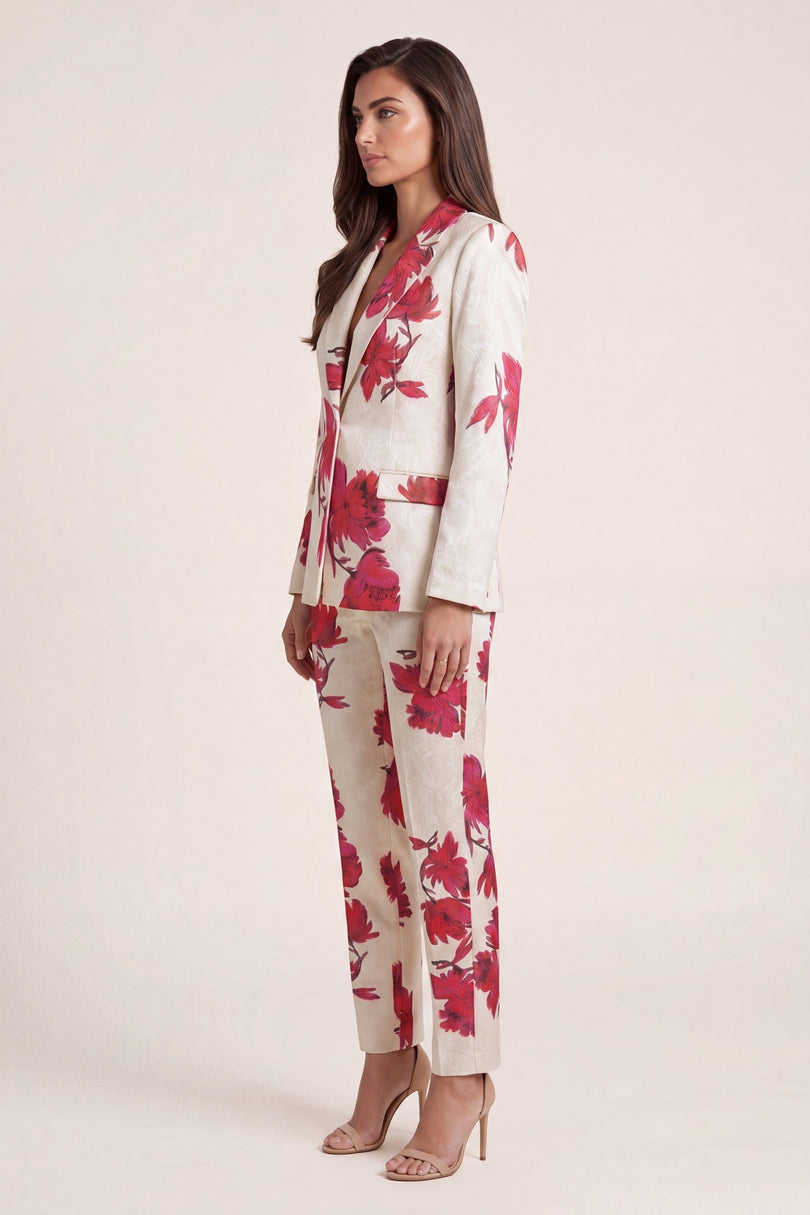 Floral Single Button Suit - White Pink - side view