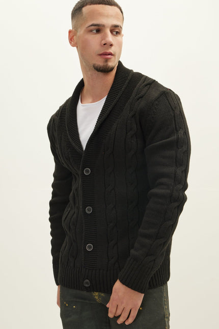 Four Button Down Cardigan - Black - Ron Tomson