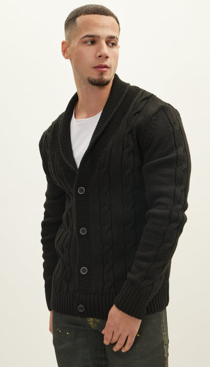 Four Button Down Cardigan - Black - Ron Tomson