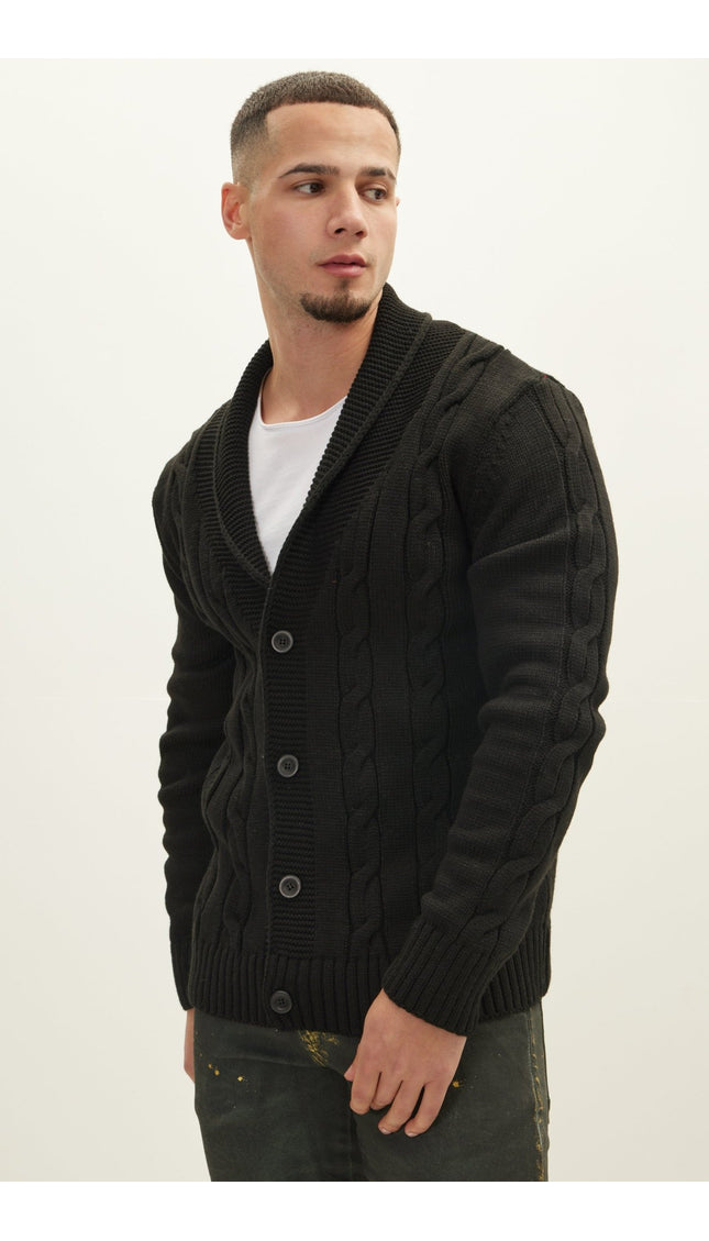 Four Button Down Cardigan - Black - Ron Tomson