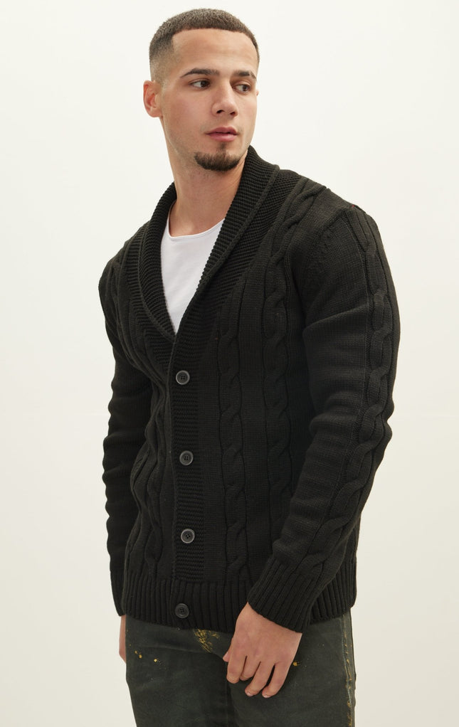 Four Button Down Cardigan - Black - Ron Tomson
