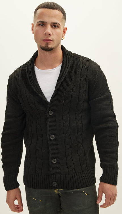 Four Button Down Cardigan - Black - Ron Tomson