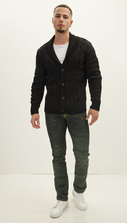 Four Button Down Cardigan - Black - Ron Tomson