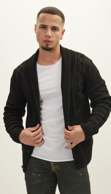 Four Button Down Cardigan - Black - Ron Tomson