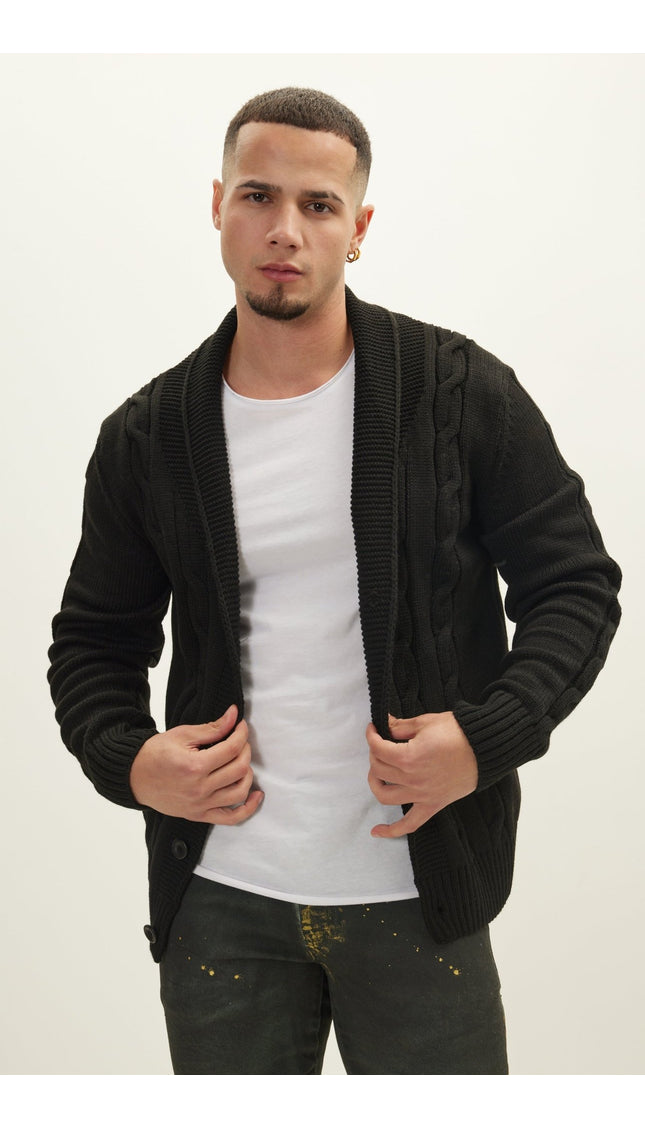 Four Button Down Cardigan - Black - Ron Tomson