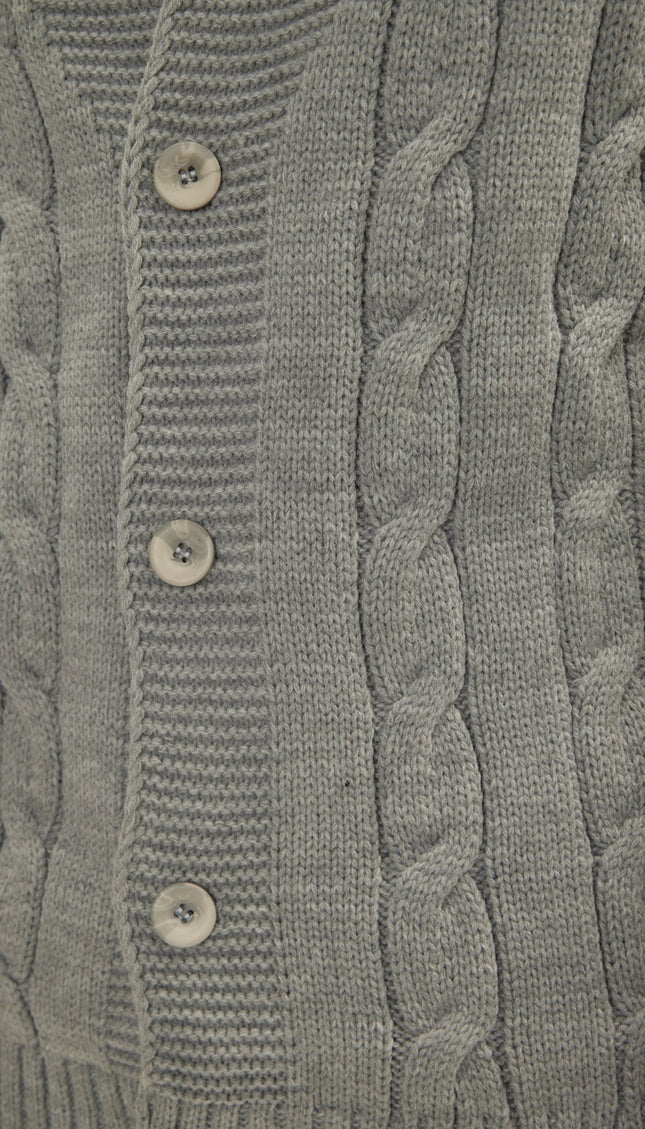 Four Button Down Cardigan - Grey - Ron Tomson