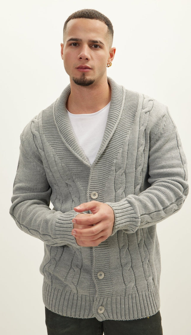 Four Button Down Cardigan - Grey - Ron Tomson