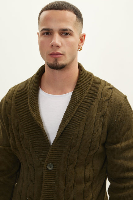 Four Button Down Cardigan - Khaki - Ron Tomson
