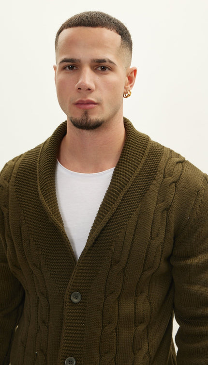 Four Button Down Cardigan - Khaki - Ron Tomson