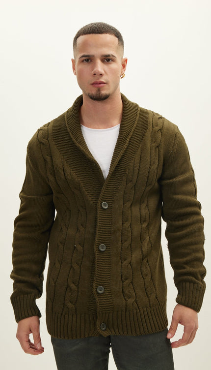 Four Button Down Cardigan - Khaki - Ron Tomson