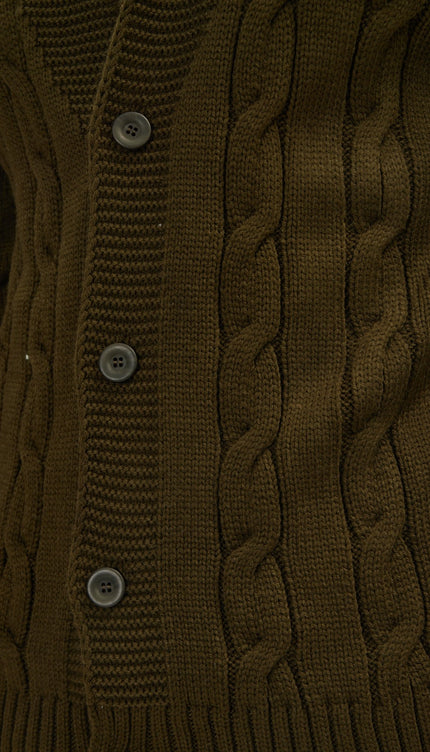 Four Button Down Cardigan - Khaki - Ron Tomson