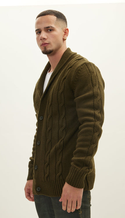 Four Button Down Cardigan - Khaki - Ron Tomson