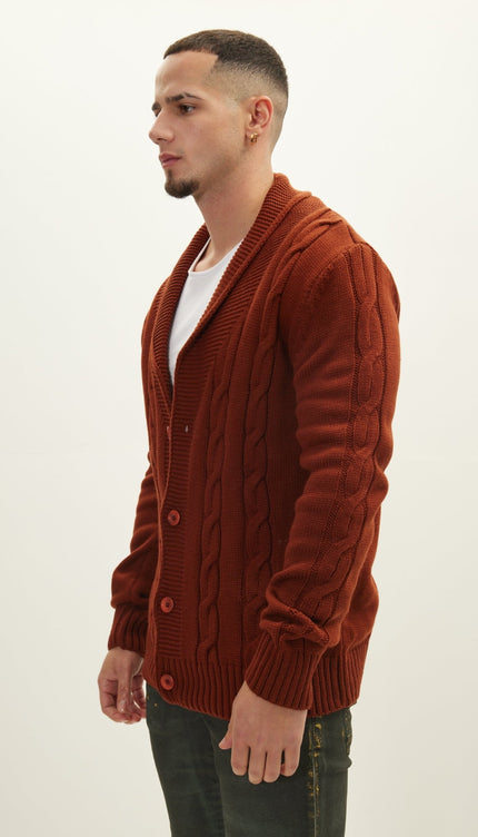 Four Button Down Cardigan - Orange - Ron Tomson