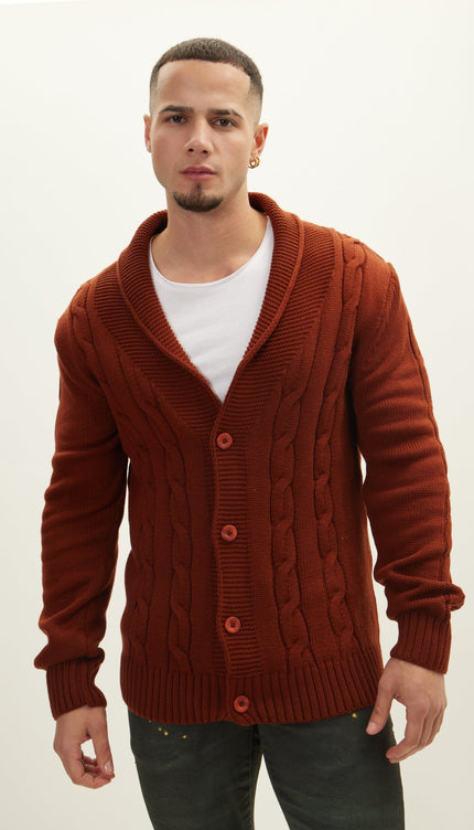 Four Button Down Cardigan - Orange - Ron Tomson