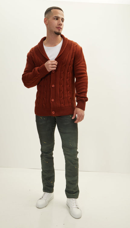 Four Button Down Cardigan - Orange - Ron Tomson