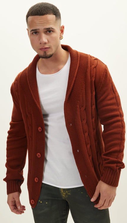 Four Button Down Cardigan - Orange - Ron Tomson