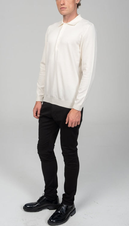 Four Button Down Polo Sweater - Ecru - Ron Tomson