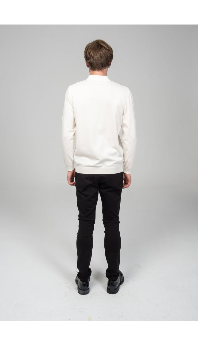 Four Button Down Polo Sweater - Ecru - Ron Tomson