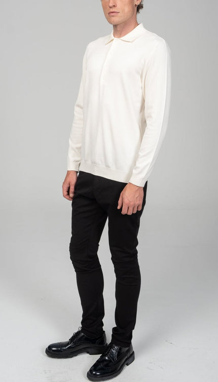 Four Button Down Polo Sweater - Ecru - Ron Tomson