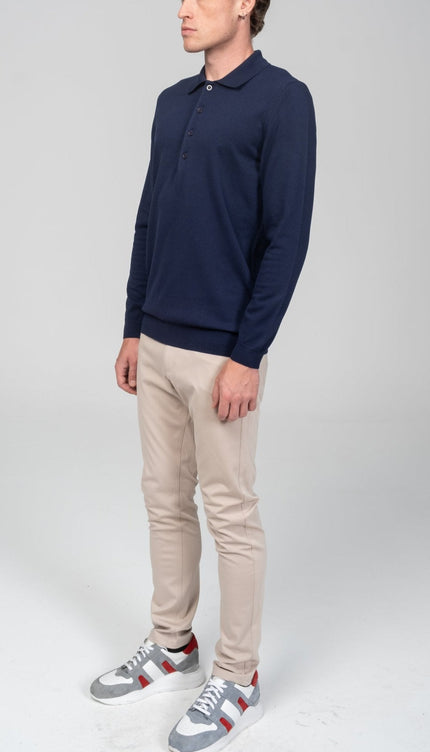 Four Button Down Polo Sweater - Navy - Ron Tomson