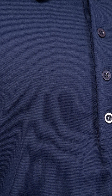 Four Button Down Polo Sweater - Navy - Ron Tomson