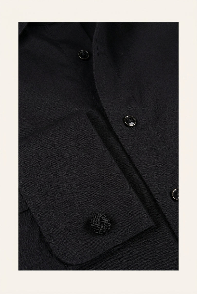 Men's French Cuff Tuxedo Shirt - Black | Ron Tomson