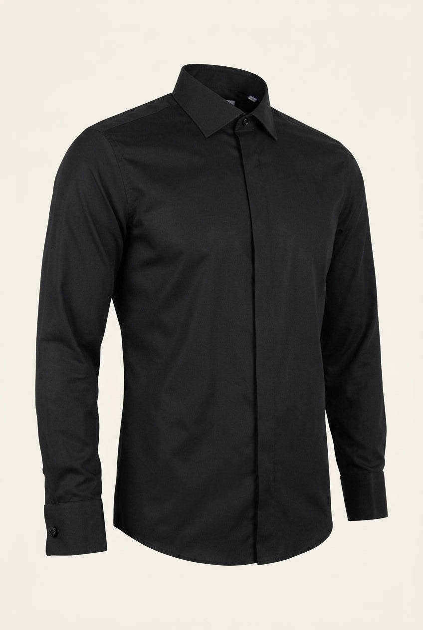 French Cuff Tuxedo Shirt - Black | Ron Tomson Black / 3XL (19.5 US) French Cuff Tuxedo Shirt - Black | Ron Tomson Black / 3XL (19.5 US)