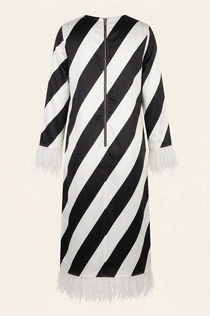 Fringe Stripe Maxi Dress - Black White - Back