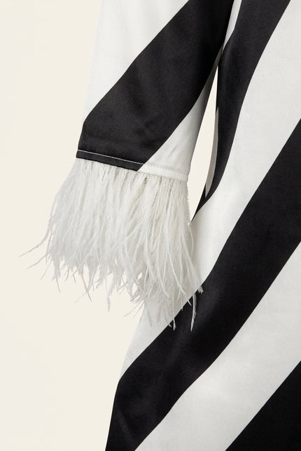 Fringe Stripe Maxi Dress - Black White - Detail