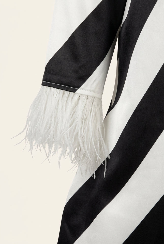 Fringe Stripe Maxi Dress - Black White - Detail