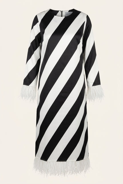 Fringe Stripe Maxi Dress - Black White - Front