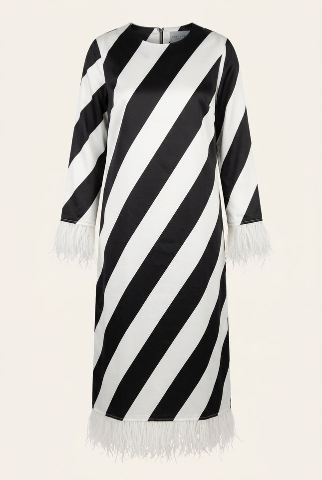 Fringe Stripe Maxi Dress - Black White - Front