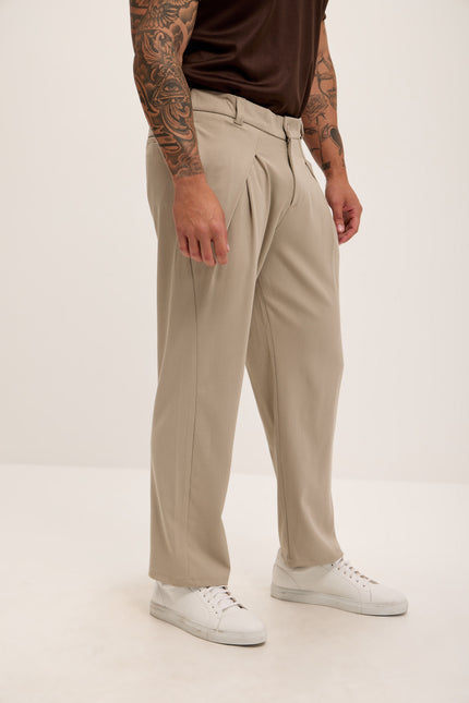Front Flap Pleating Relaxed Trousers - Beige - Ron Tomson