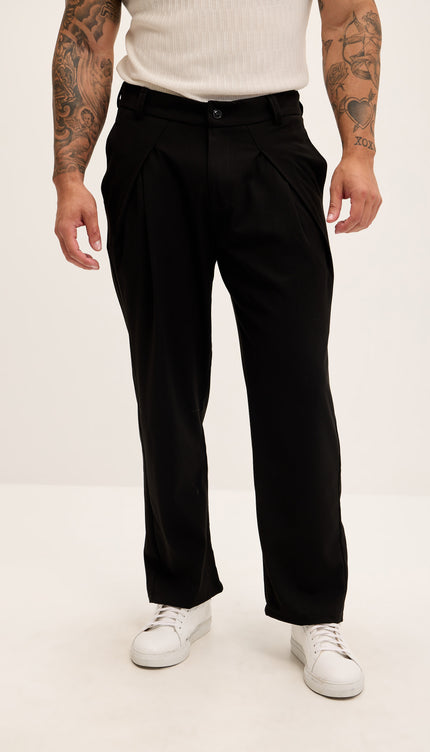 Front Flap Pleating Relaxed Trousers - Black - Ron Tomson