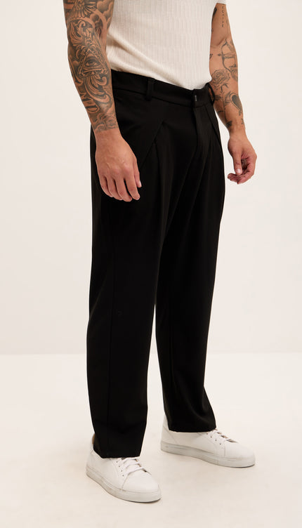 Front Flap Pleating Relaxed Trousers - Black - Ron Tomson