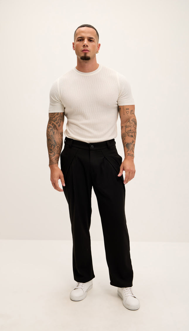 Front Flap Pleating Relaxed Trousers - Black - Ron Tomson