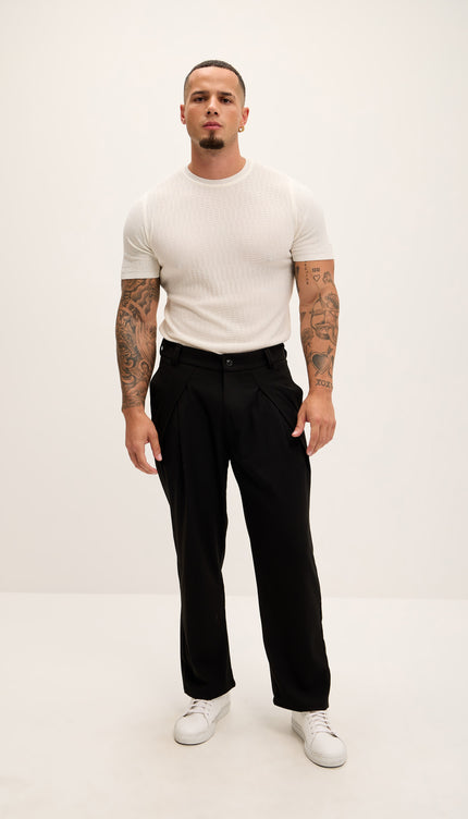 Front Flap Pleating Relaxed Trousers - Black - Ron Tomson