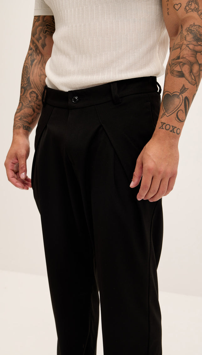 Front Flap Pleating Relaxed Trousers - Black - Ron Tomson