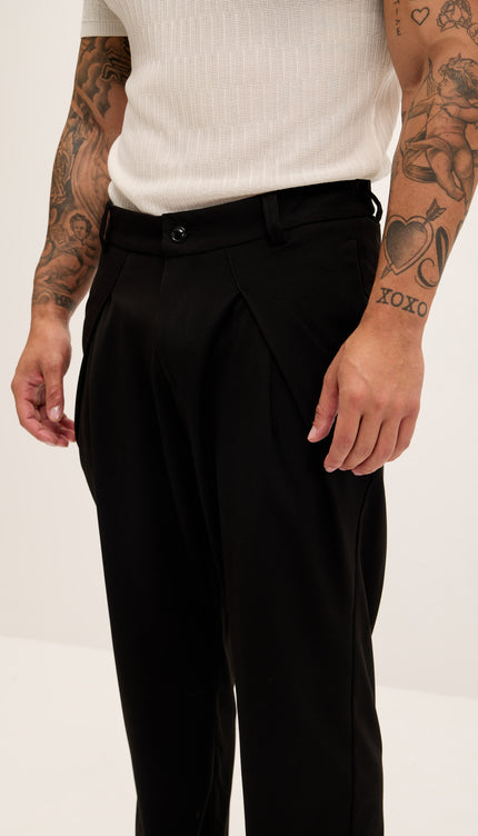 Front Flap Pleating Relaxed Trousers - Black - Ron Tomson