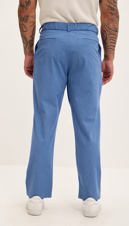 Front Flap Pleating Relaxed Trousers - Blue - Ron Tomson